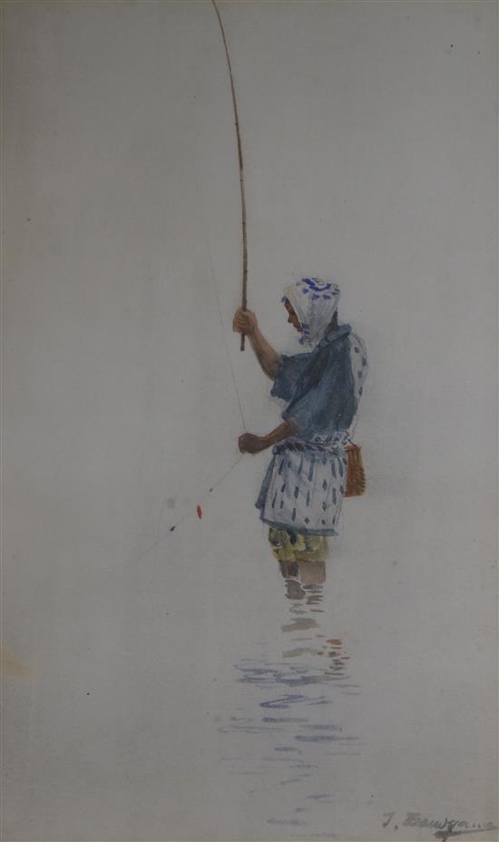 19th century Japanese School Study of a fisherman 12.5 x 7.5in.